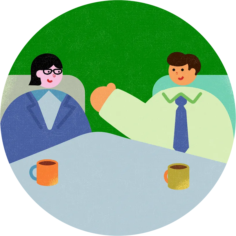 新入社員と上司が近い距離で会話をしているイラスト