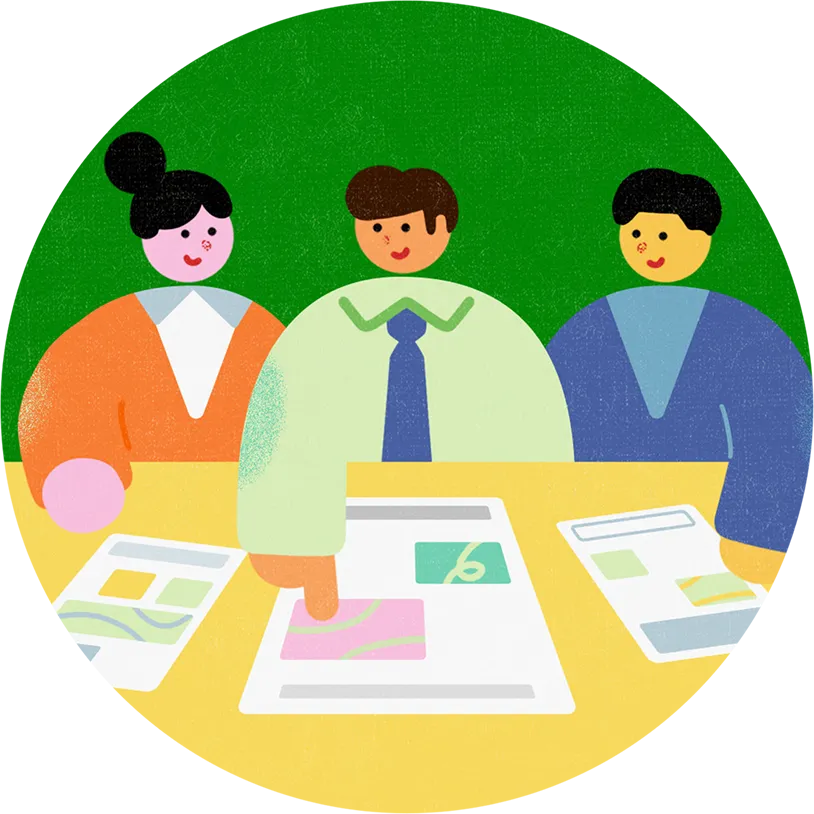 新入社員と同僚が意見を交わしているイラスト