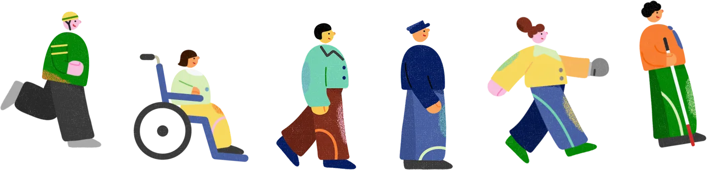 前を向いて歩くさまざまな社員のイラスト